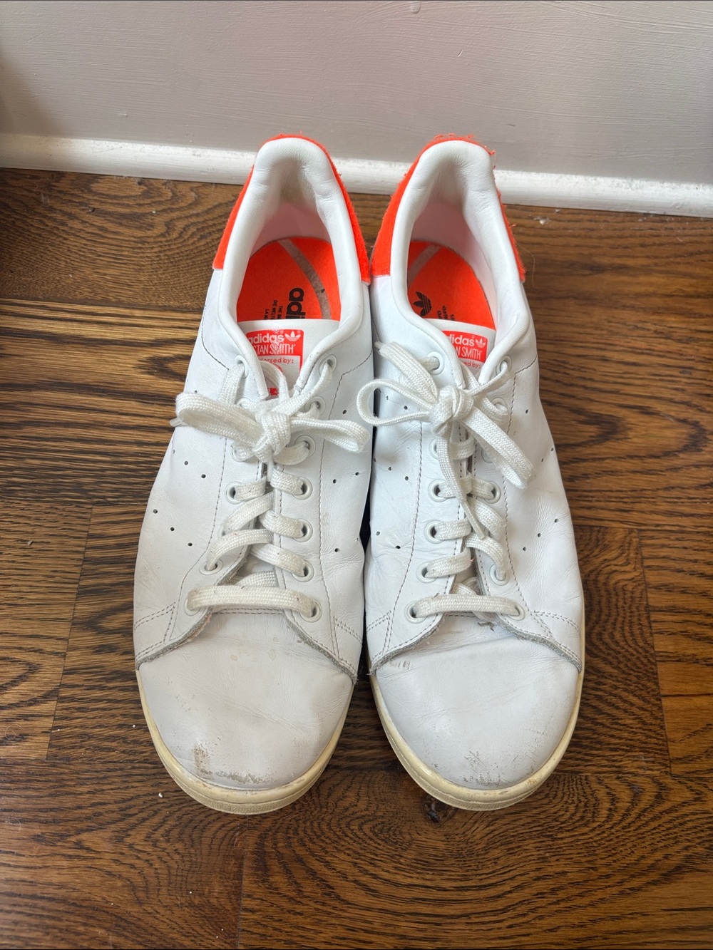 adidas White Leather Sneakers with Orange Lining